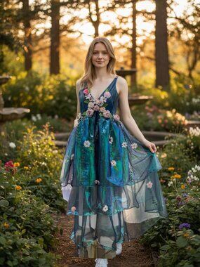 Handmade Boutique Womens Fairy Floral Feminine Cosplay Renaissance Dress Sz M